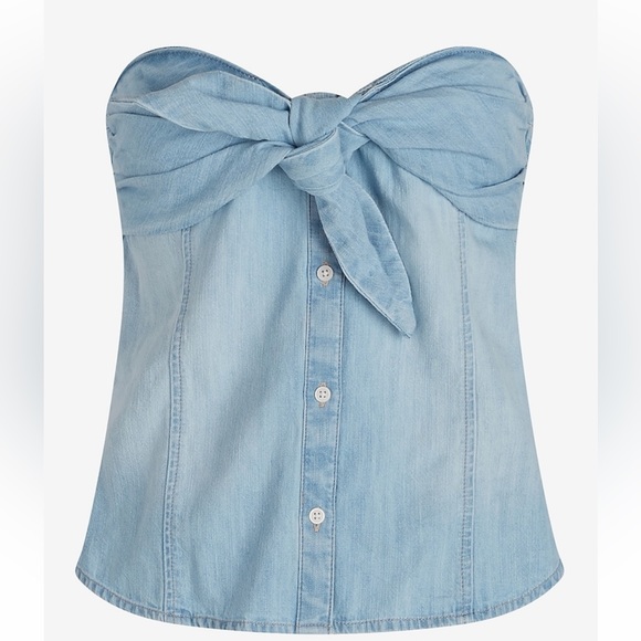 Express Tops - Denim Bow Button Up Tube Top